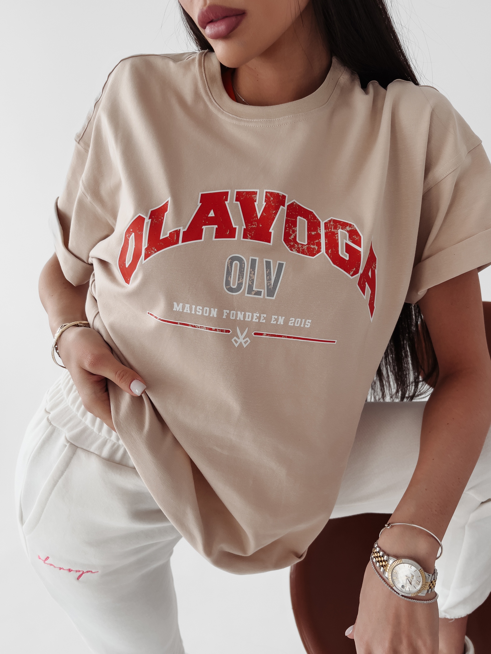 T-shirt oversize Negra Ola Voga beżowy