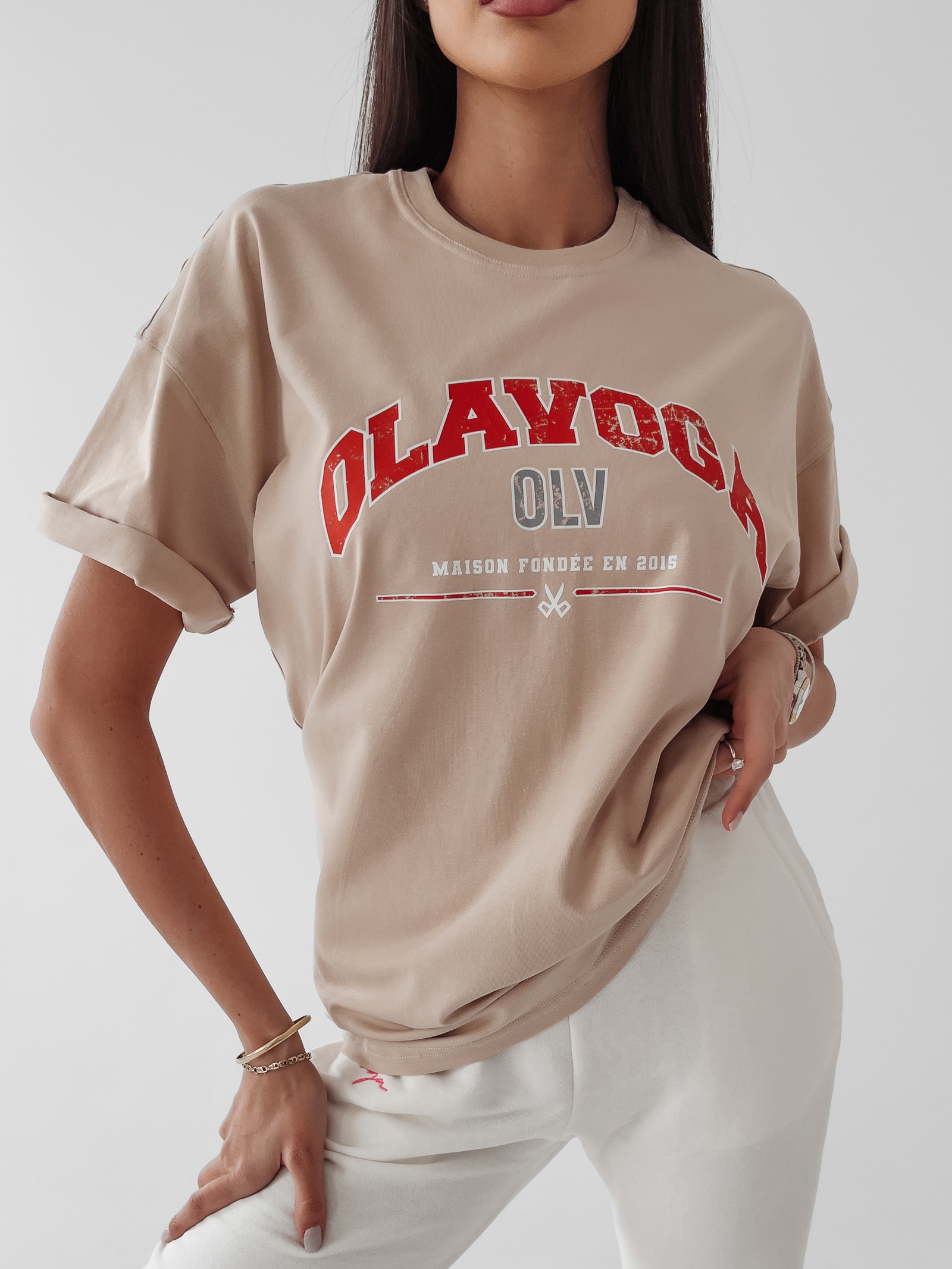 T-shirt oversize Negra Ola Voga beżowy