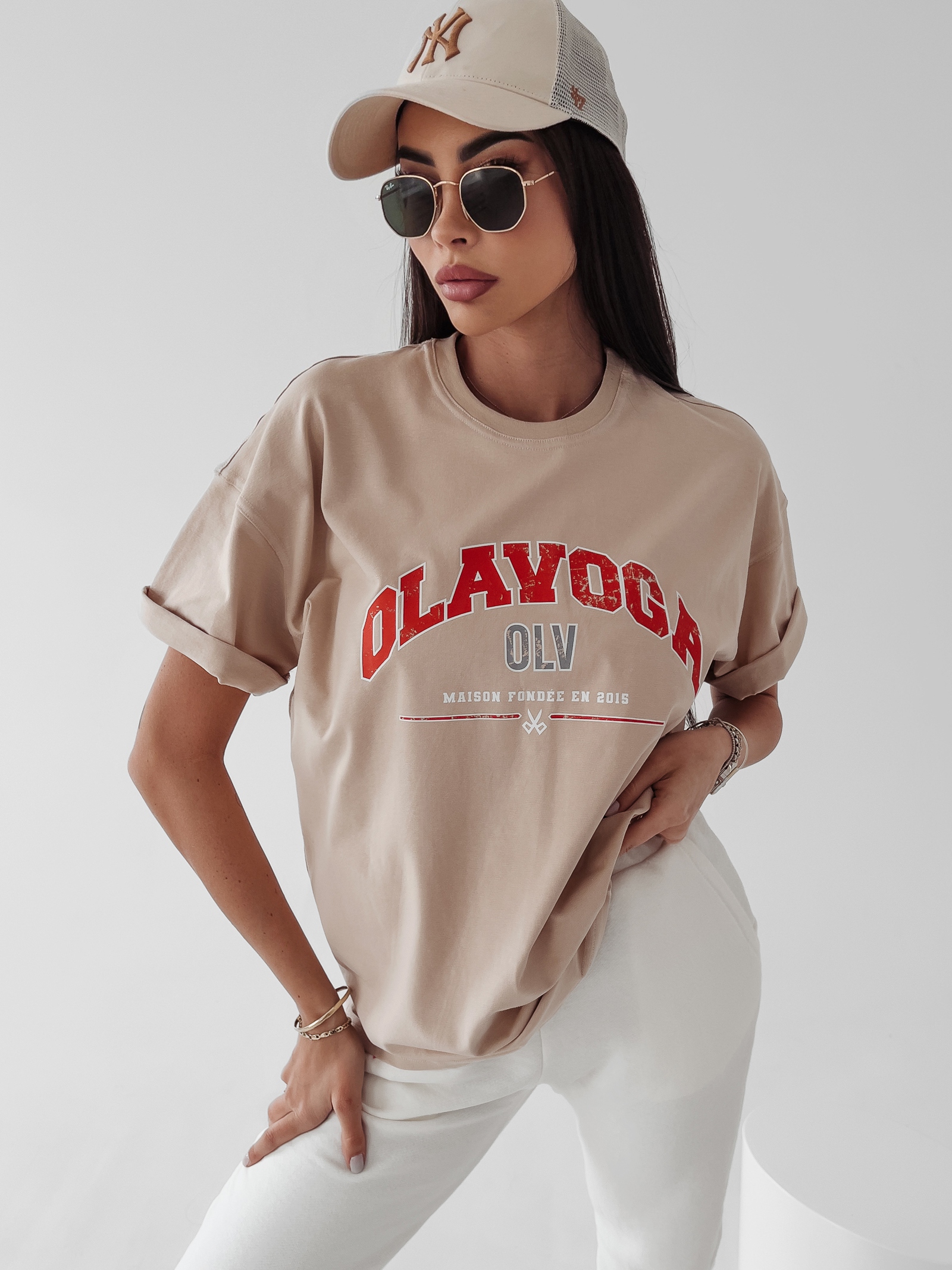 T-shirt oversize Negra Ola Voga beżowy