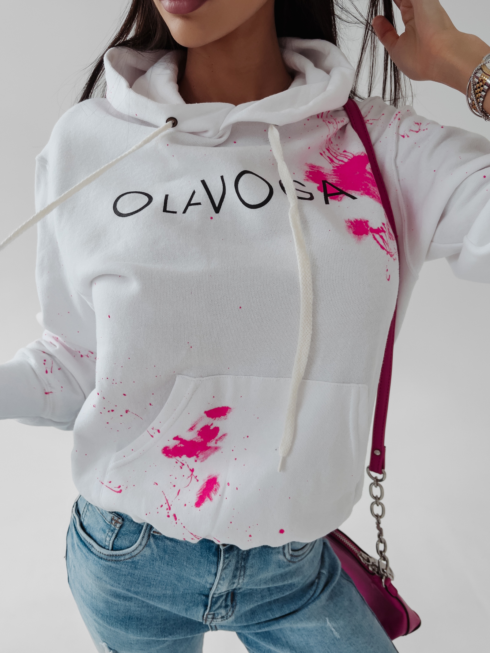 Bluza kangurka Magma Ola Voga ecru-neonowy róż