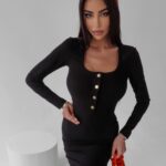 Sukienka dzianinowa prążkowana Marie Ola Voga czarna