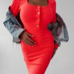 Sukienka dzianinowa prążkowana Marie Ola Voga neonowy róż