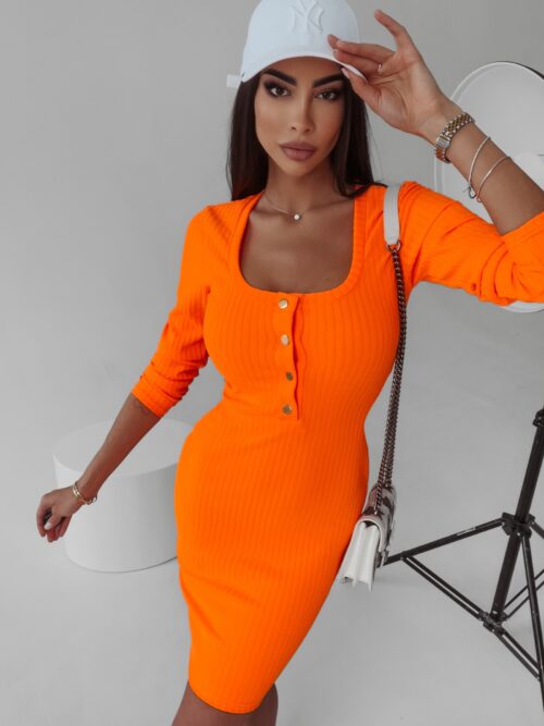 Sukienka dzianinowa prążkowana Marie Ola Voga pomarańczowa