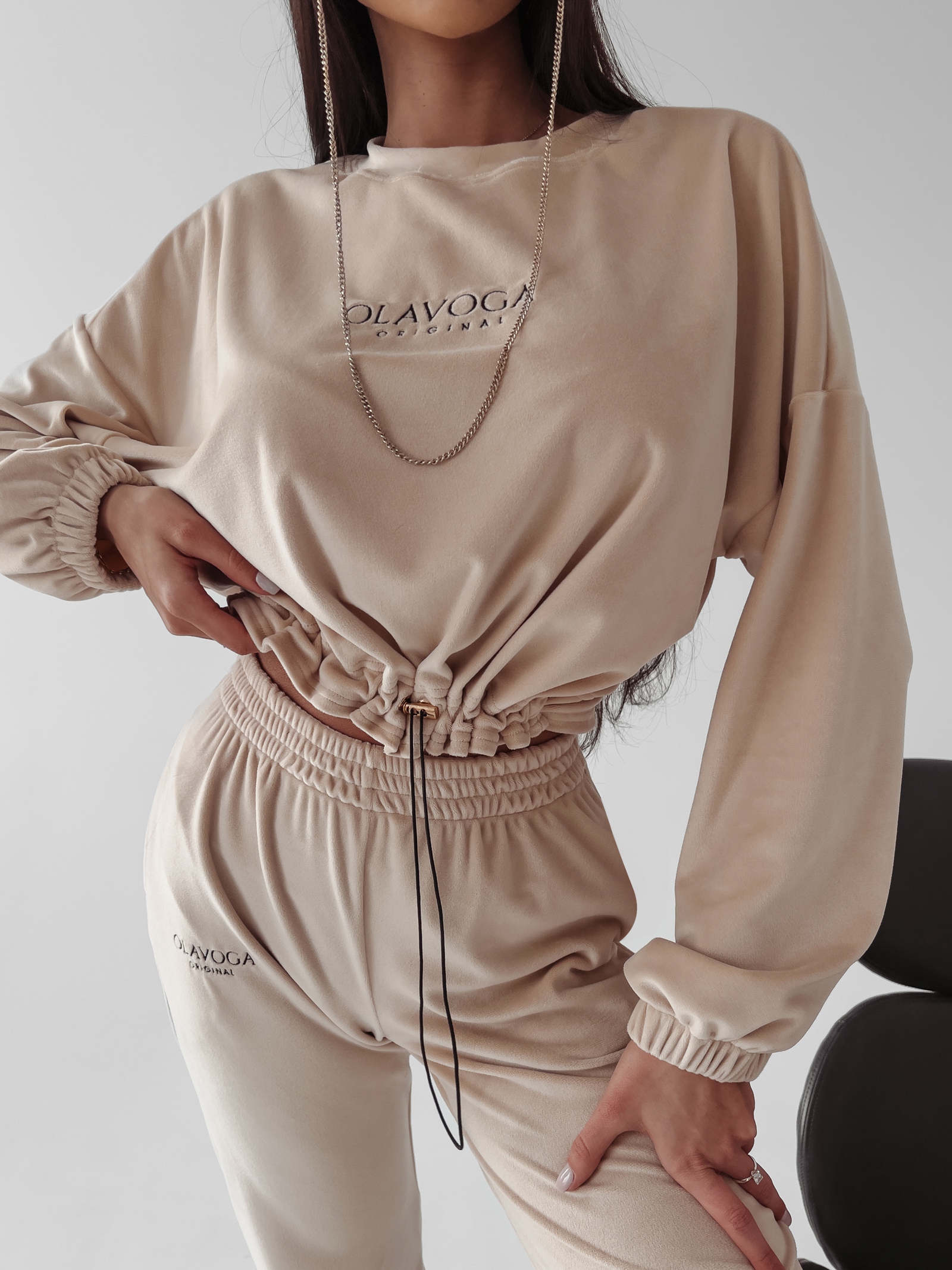 Komplet welurowy Timor Ola Voga beżowy