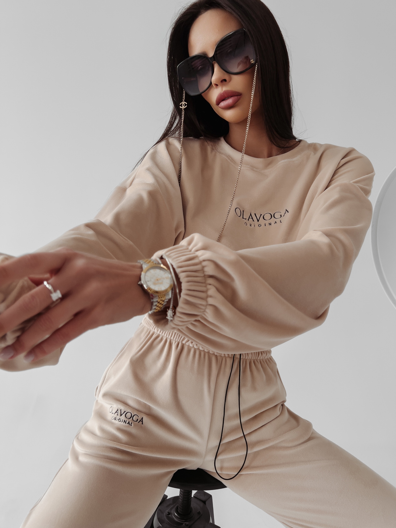 Komplet welurowy Timor Ola Voga beżowy