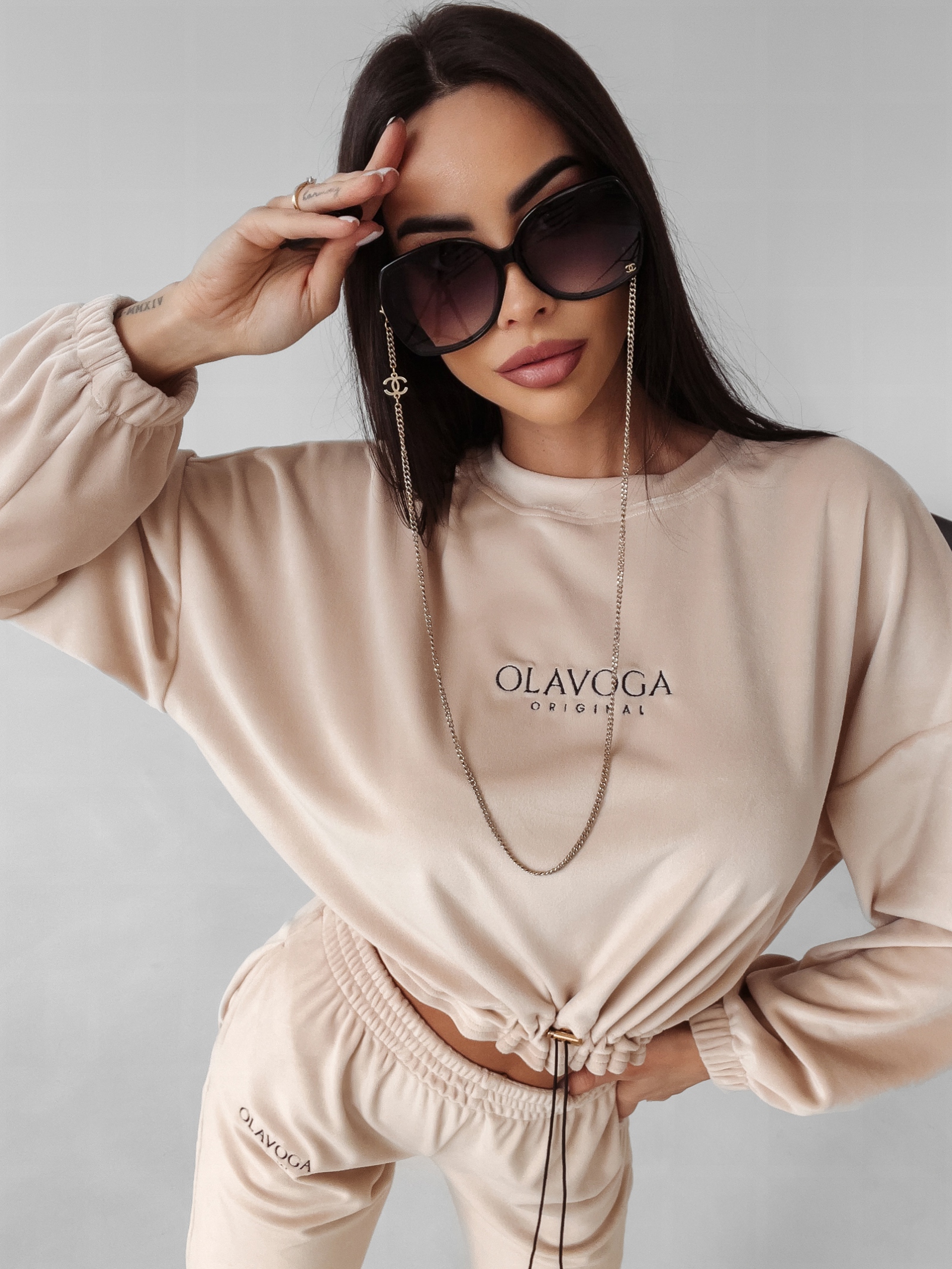 Komplet welurowy Timor Ola Voga beżowy