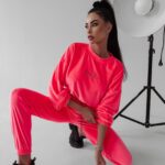 Komplet welurowy Timor Ola Voga neonowy róż