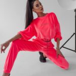 Komplet welurowy Timor Ola Voga neonowy róż