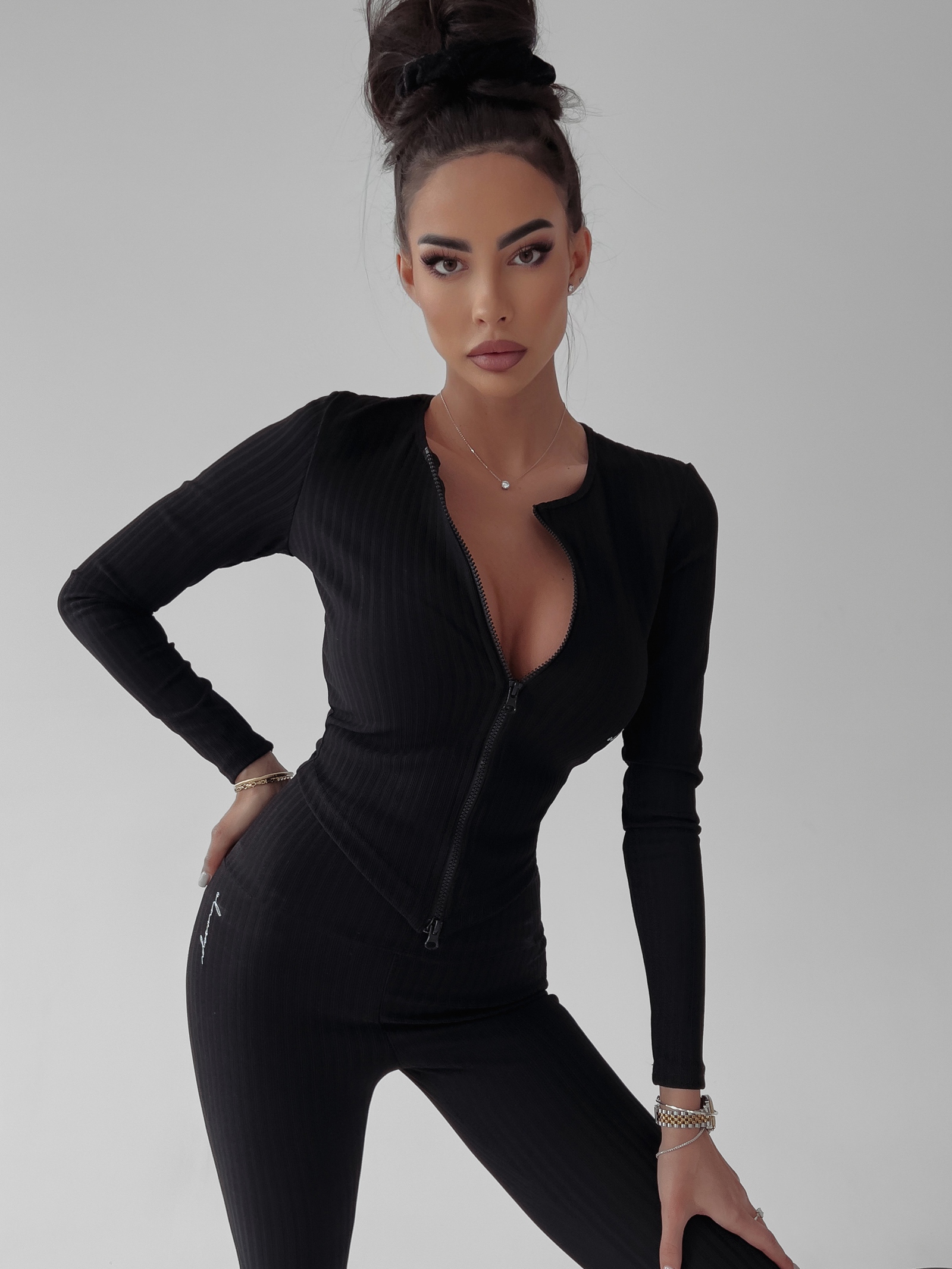 Komplet prążkowany Carole Ola Voga czarny