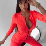 Komplet prążkowany Carole Ola Voga neonowy róż