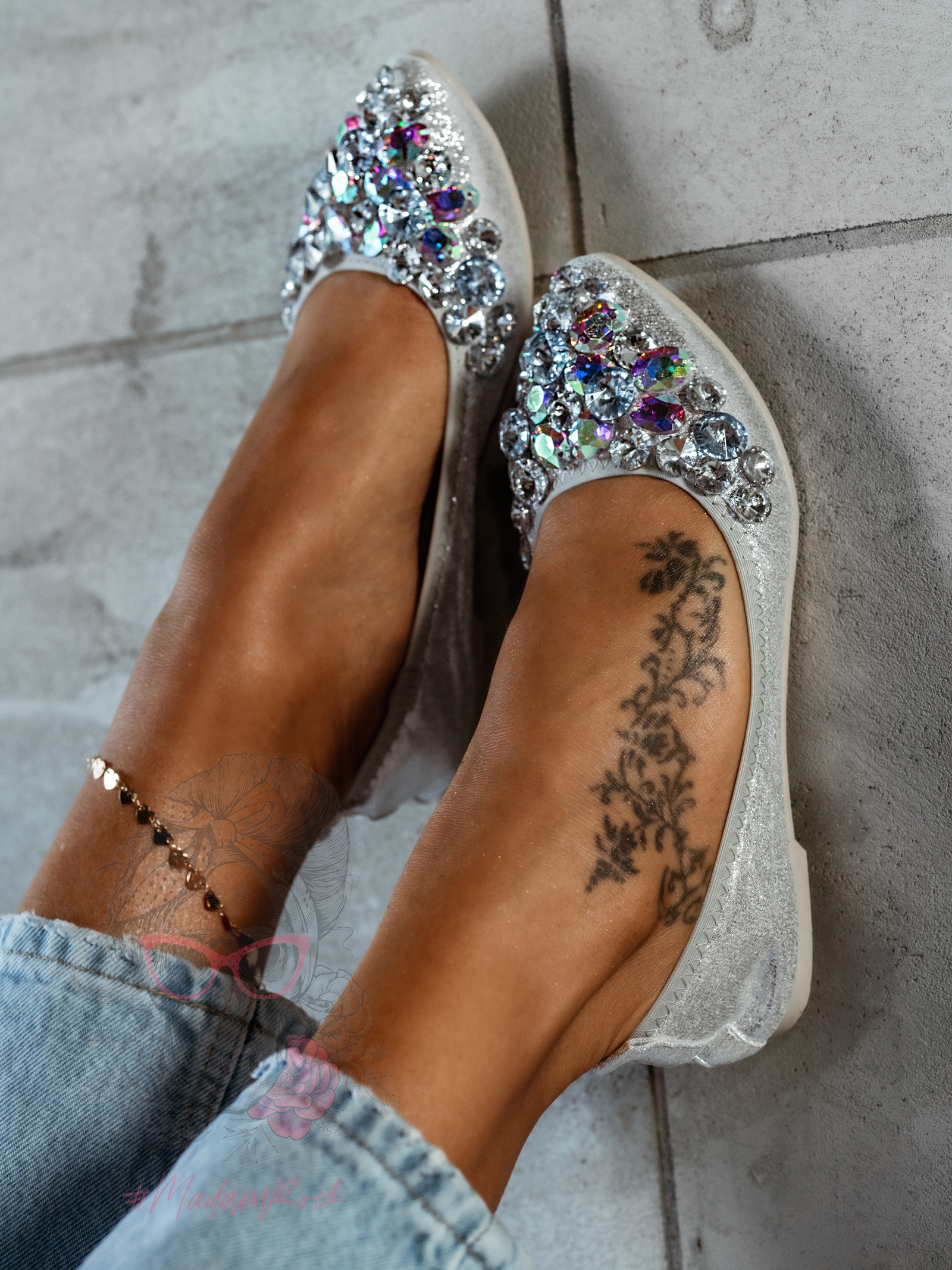 Balerinki z kamieniami Madam Stones srebrne