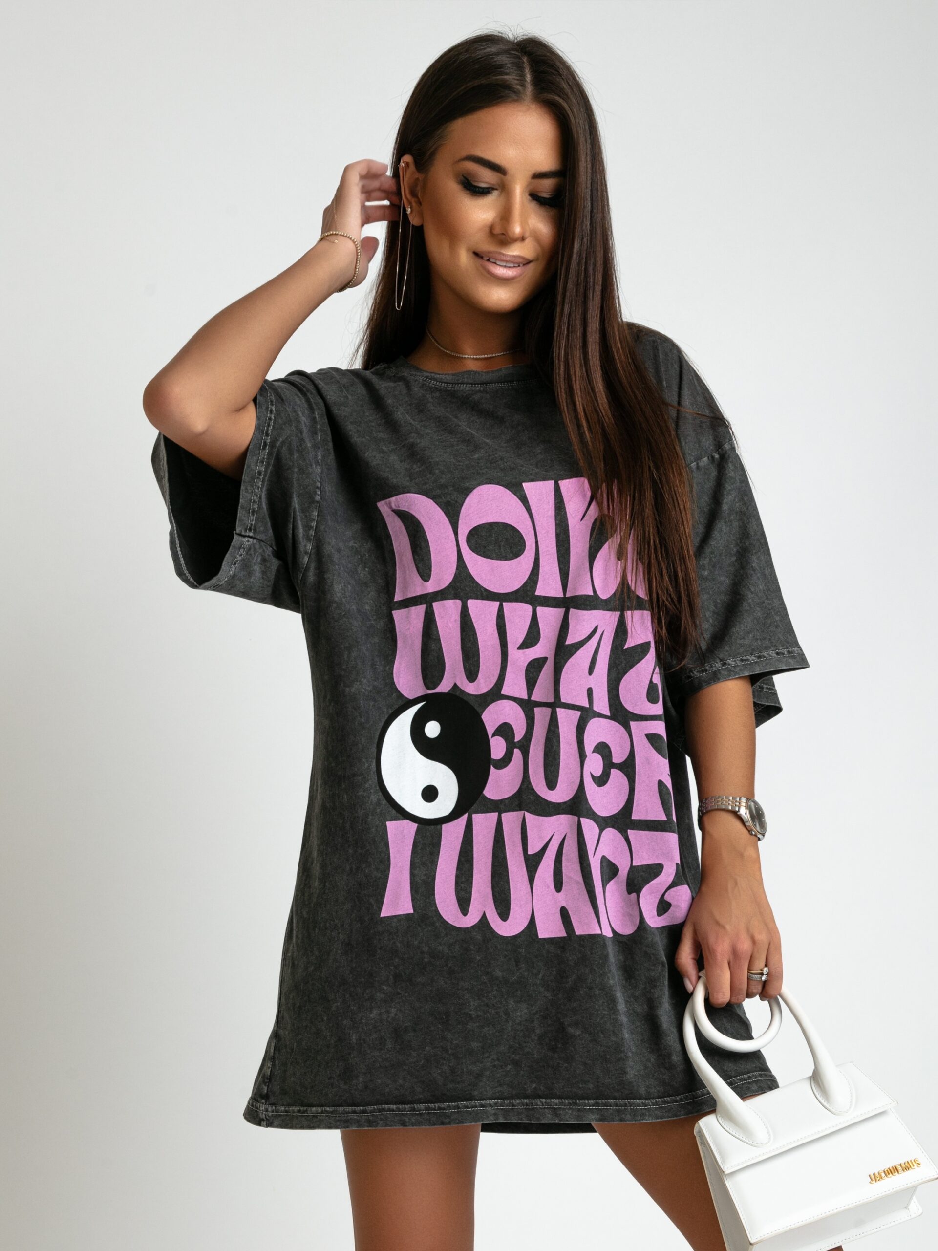 T-shirt oversize Yin Yang szary