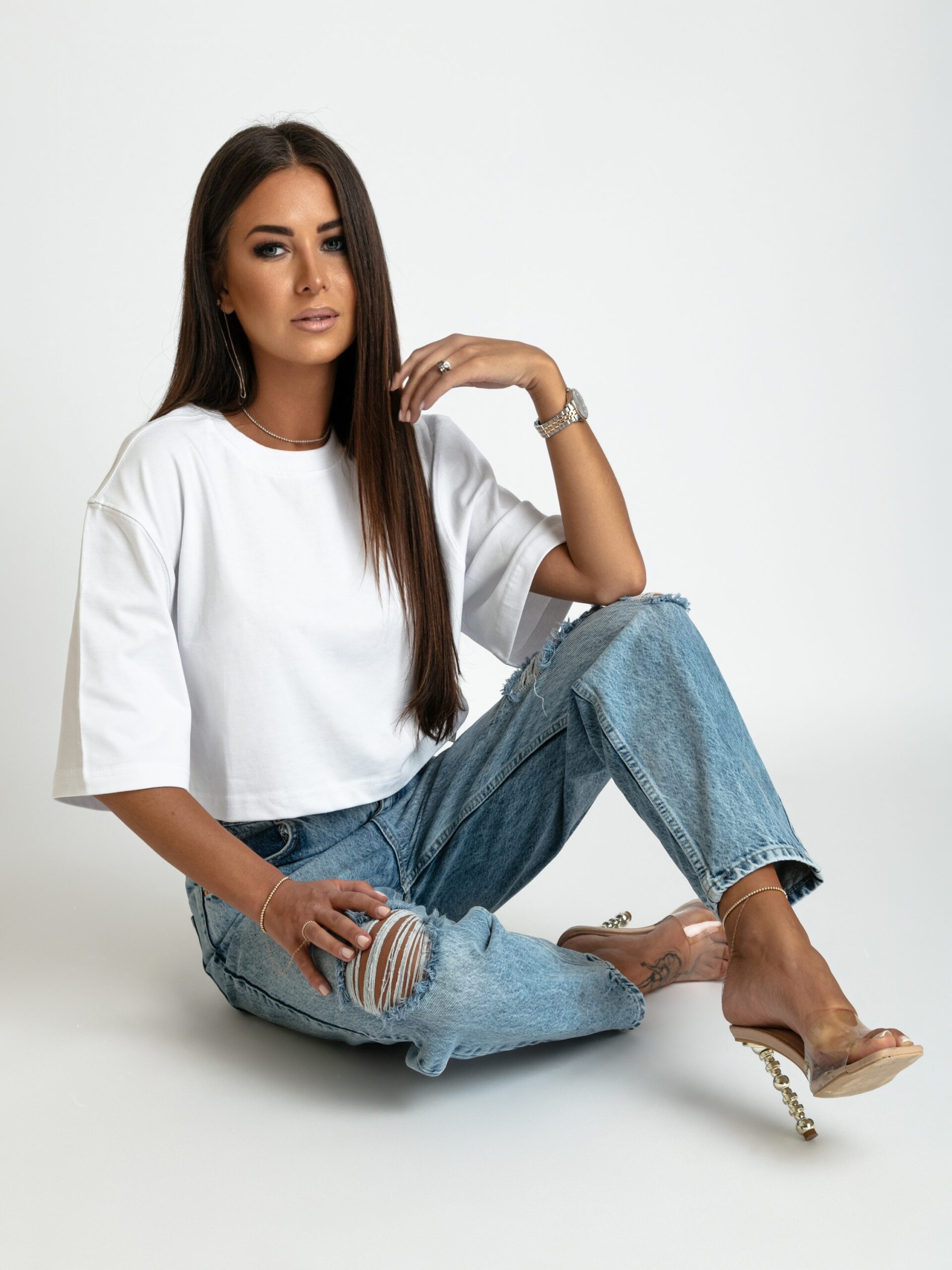 T-shirt oversize krótki Megoz biały