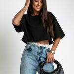 T-shirt oversize krótki Megoz czarny