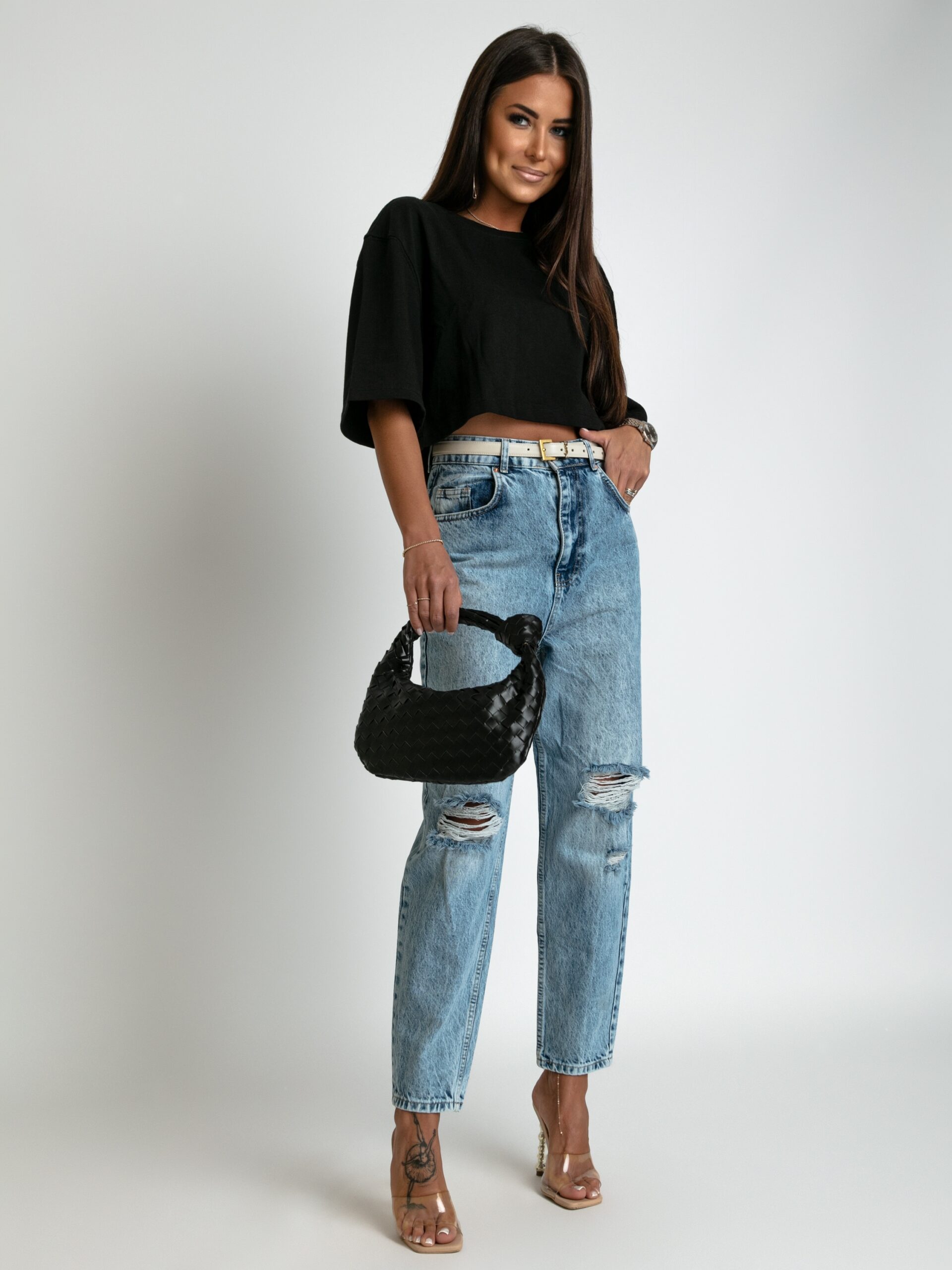 T-shirt oversize krótki Megoz czarny