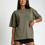 T-shirt z efektem sprania Milkit khaki