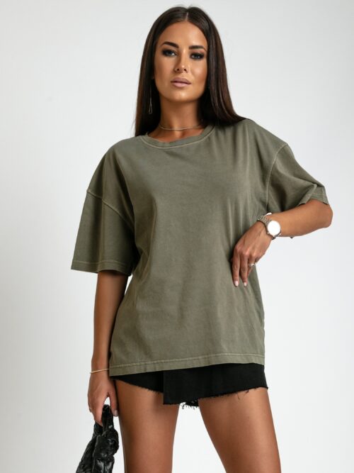 T-shirt z efektem sprania Milkit khaki