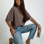 T-shirt z efektem sprania Milkit ziemisty