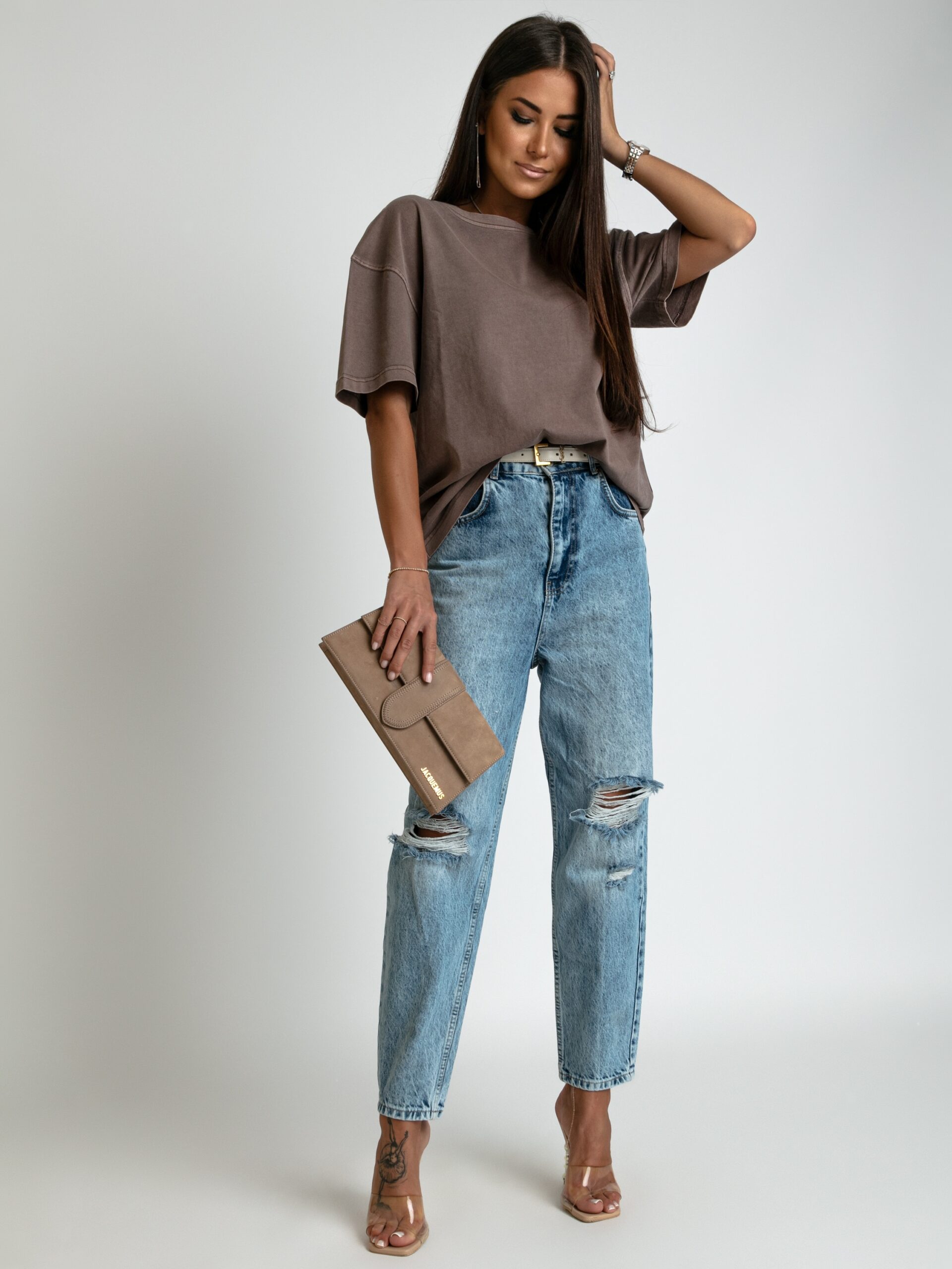 T-shirt z efektem sprania Milkit ziemisty T-shirt z efektem sprania Milkit ziemisty