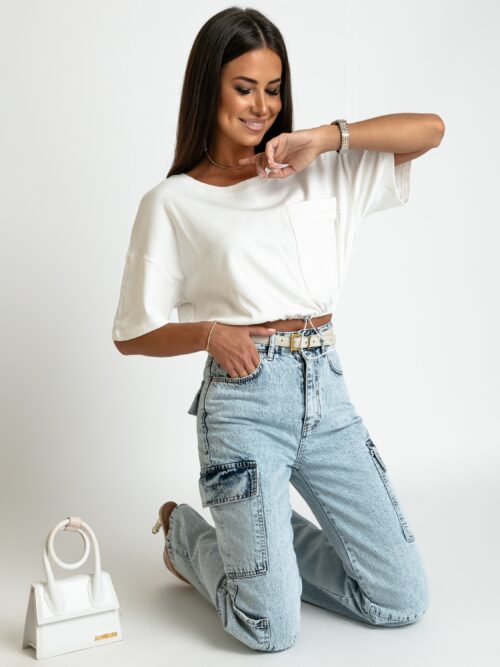 Crop top ze ściąganiem w pasie YoYo biały