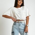 Crop top ze ściąganiem w pasie YoYo biały