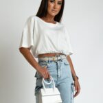 Crop top ze ściąganiem w pasie YoYo biały