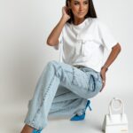 T-shirt oversize top z kieszonką YouRock biały