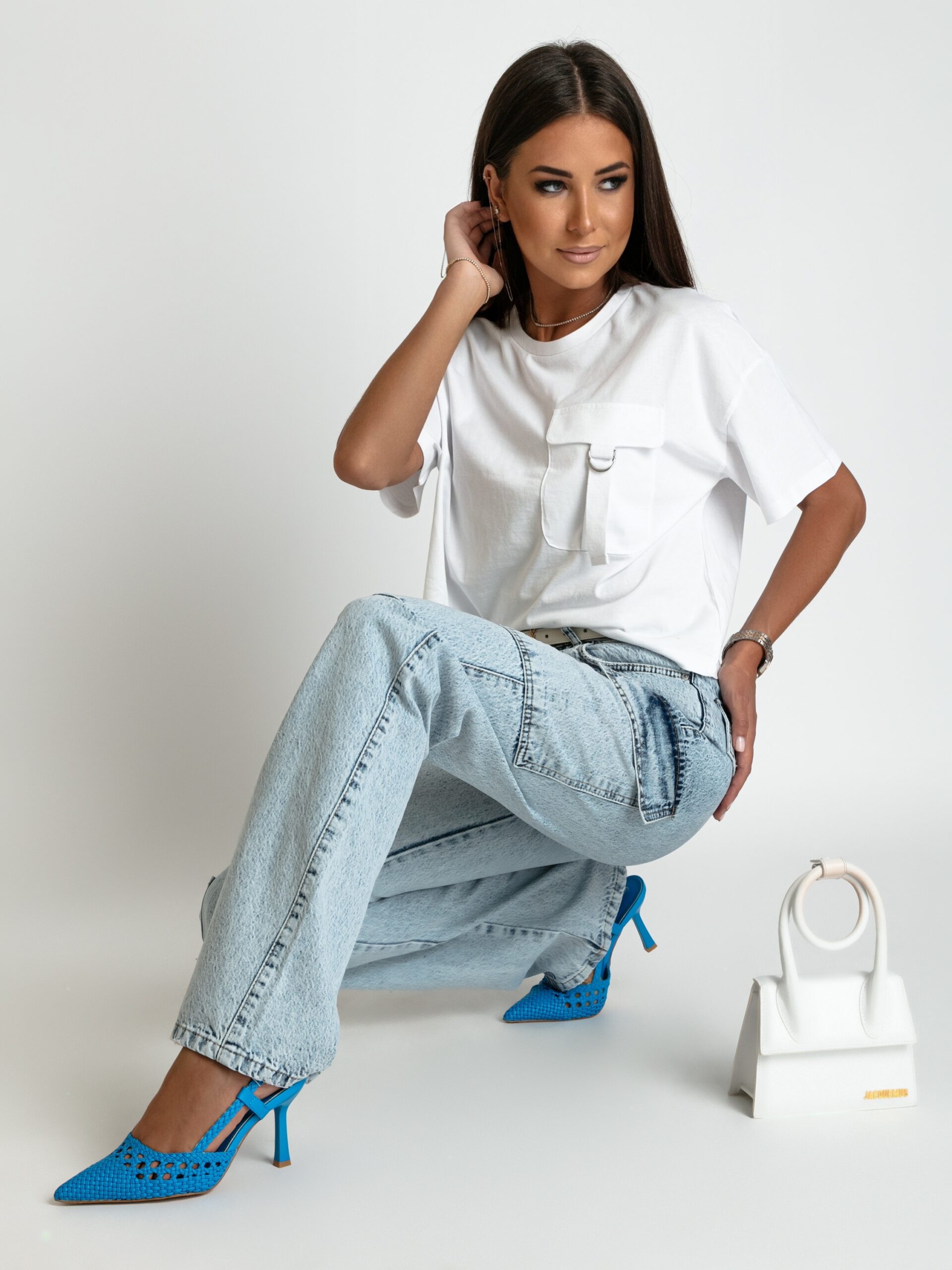 T-shirt oversize top z kieszonką YouRock biały