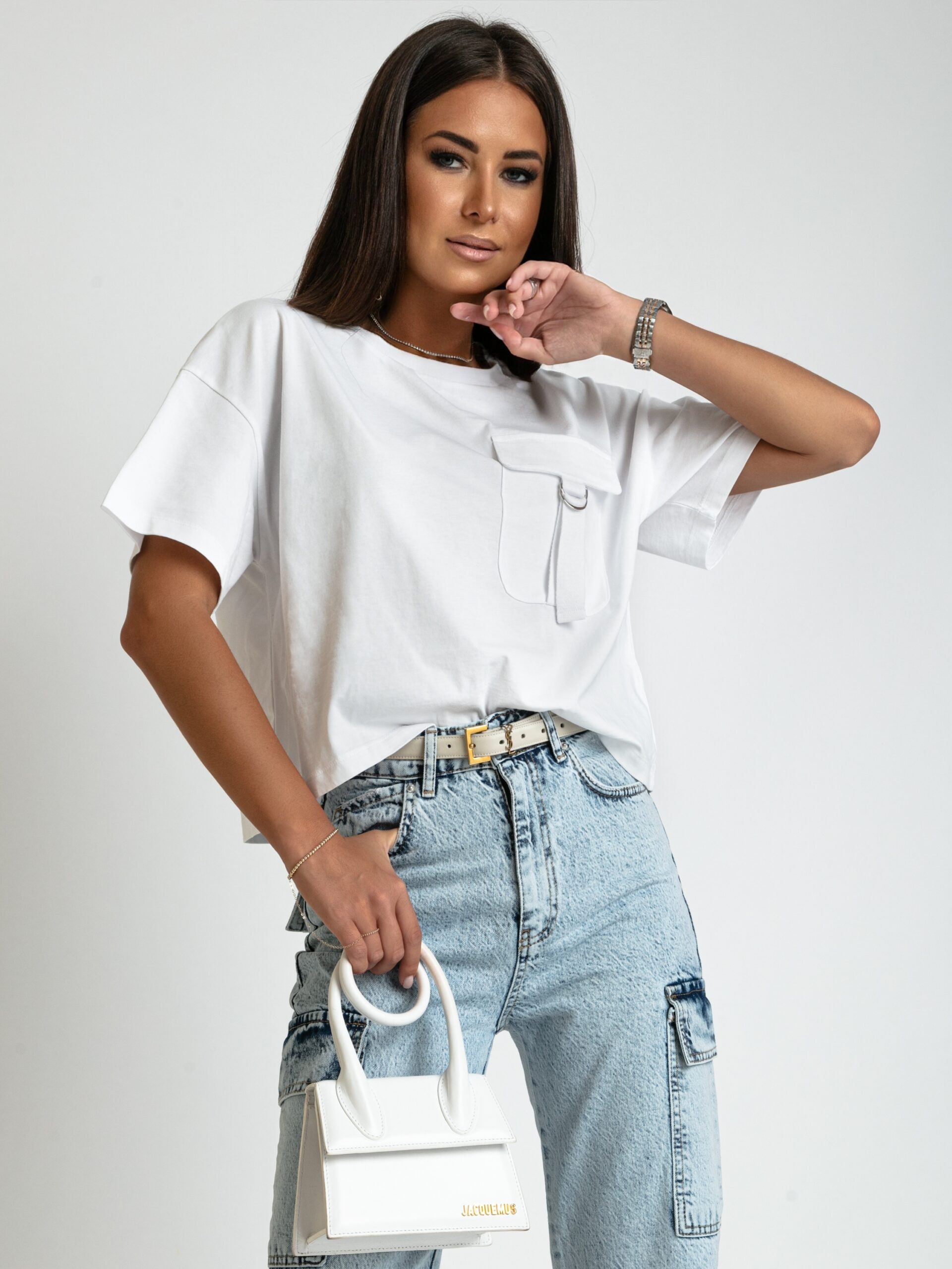 T-shirt oversize top z kieszonką YouRock biały T-shirt oversize top z kieszonką YouRock biały