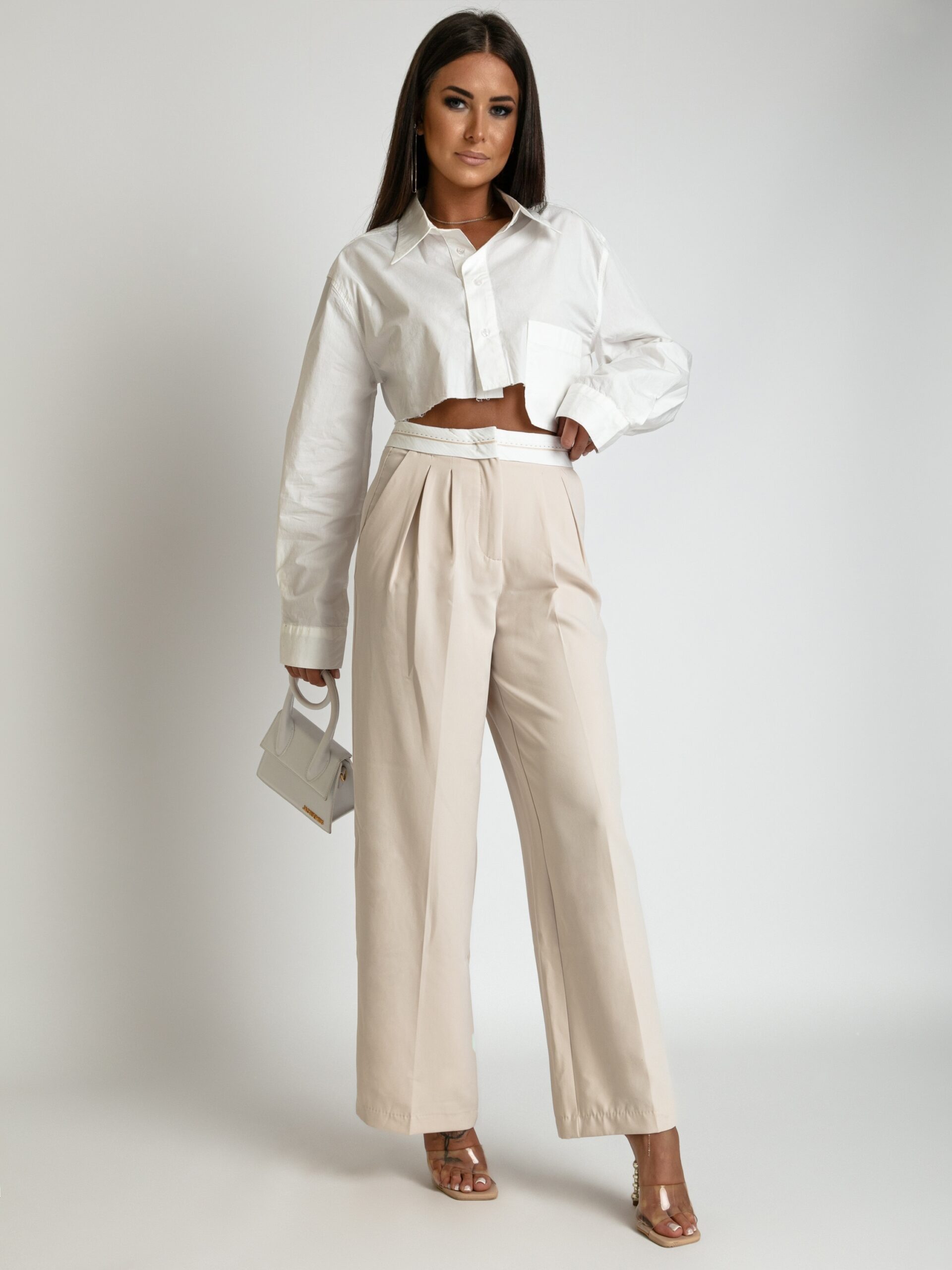 -wyprzedane-Spodnie garniturowe szerokie Moniko II beżowe