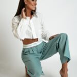 Spodnie garniturowe szerokie Moniko II pastelowy turkus