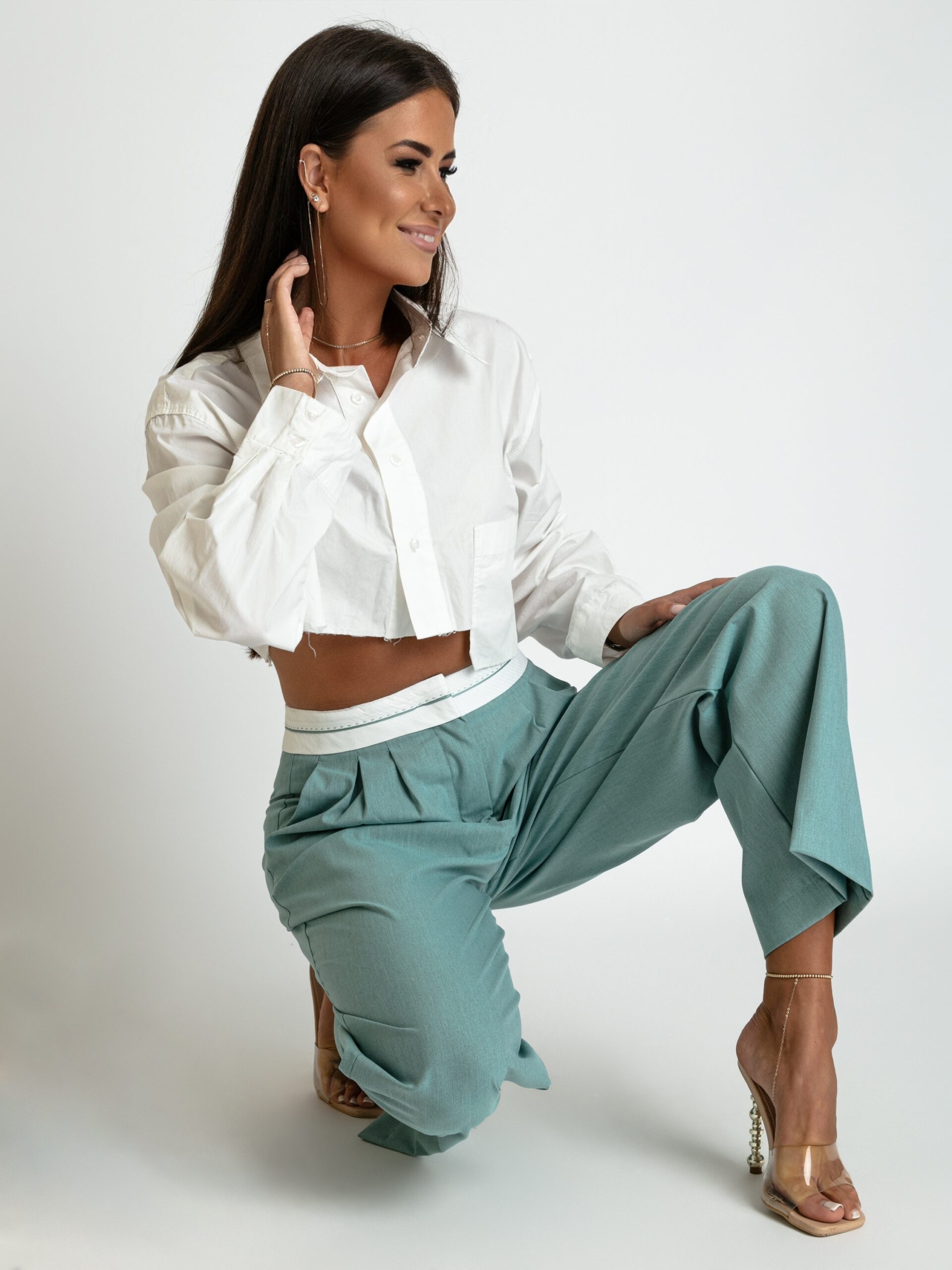 Spodnie garniturowe szerokie Moniko II pastelowy turkus