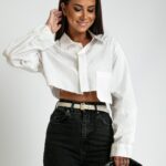 Koszula oversize do pasa Bandela biała