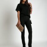 Spodnie elastyczne prążkowane Ottoman czarne