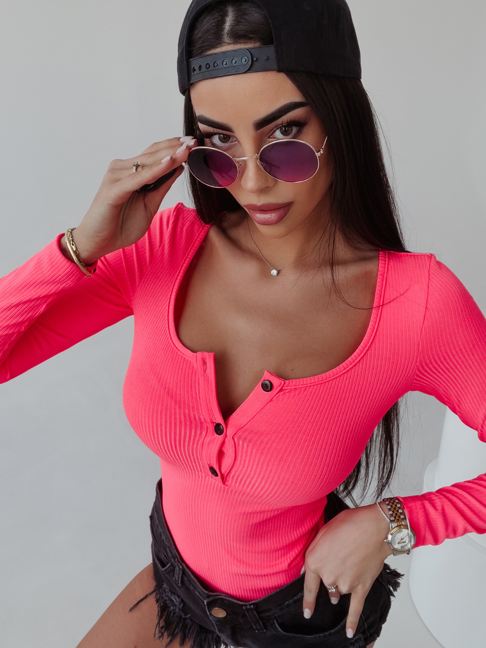 Body dopasowane Eve Ola Voga neonowy róż