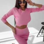 Komplet prążkowany Lorice Ola Voga różowy