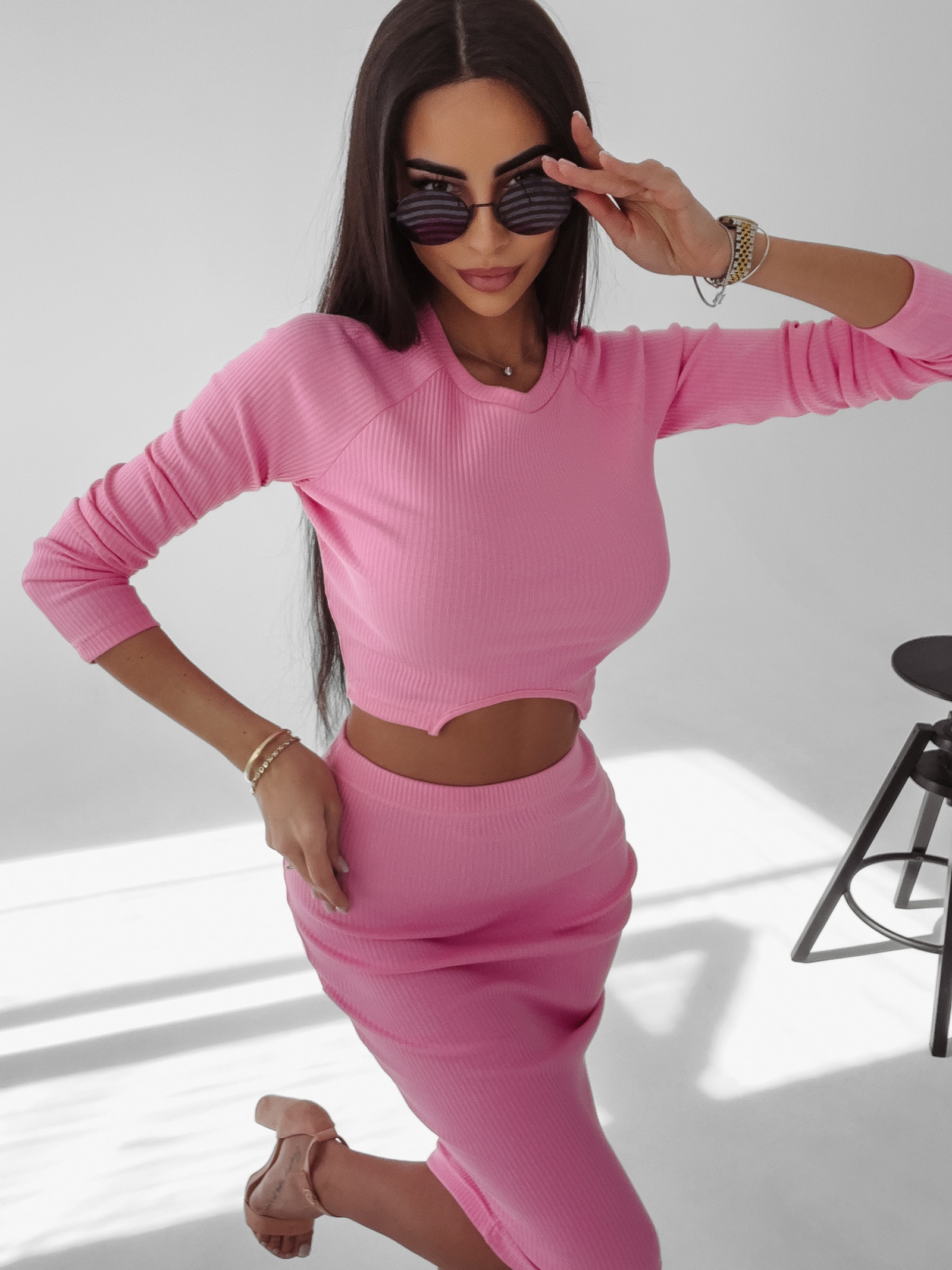 Komplet prążkowany Lorice Ola Voga różowy