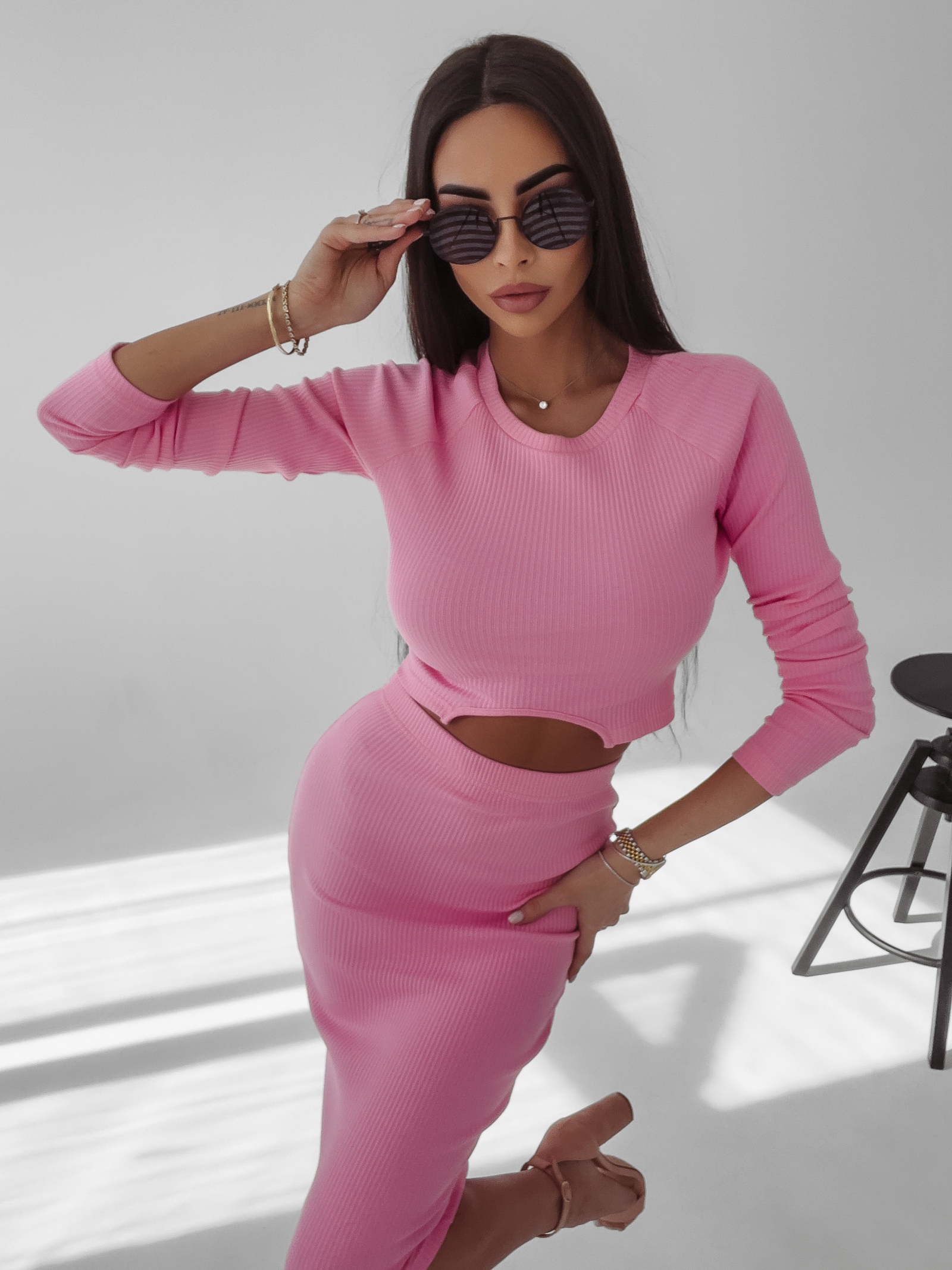 Komplet prążkowany Lorice Ola Voga różowy