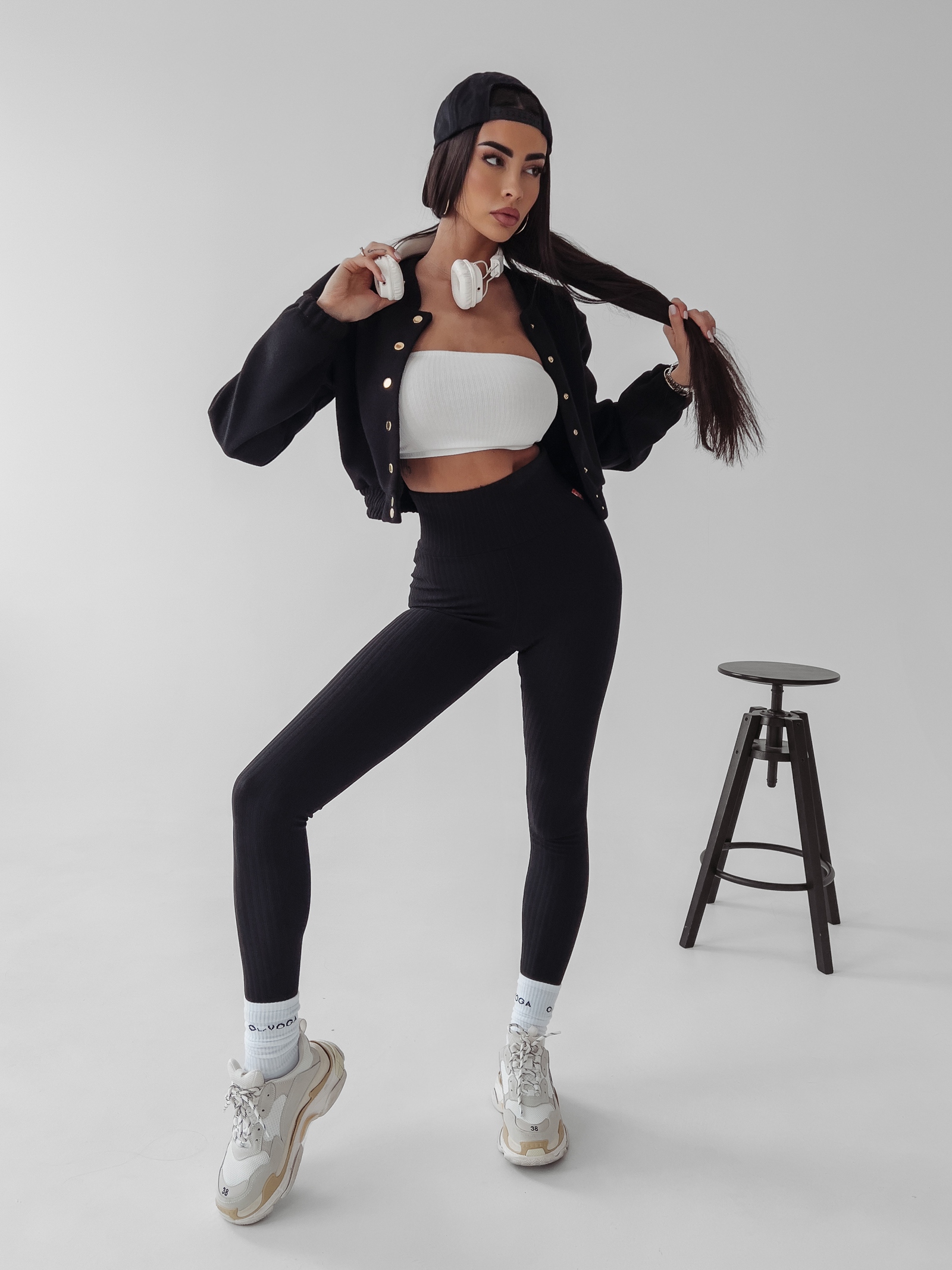 Legginsy prążkowane Debra Ola Voga czarne