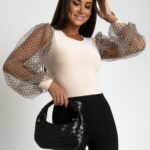 Bluzka welurowa z tiulem NB Bibi beżowa