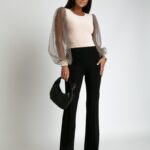 Bluzka welurowa z tiulem NB Bibi beżowa