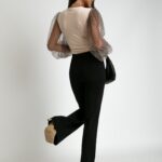 Bluzka welurowa z tiulem NB Bibi beżowa