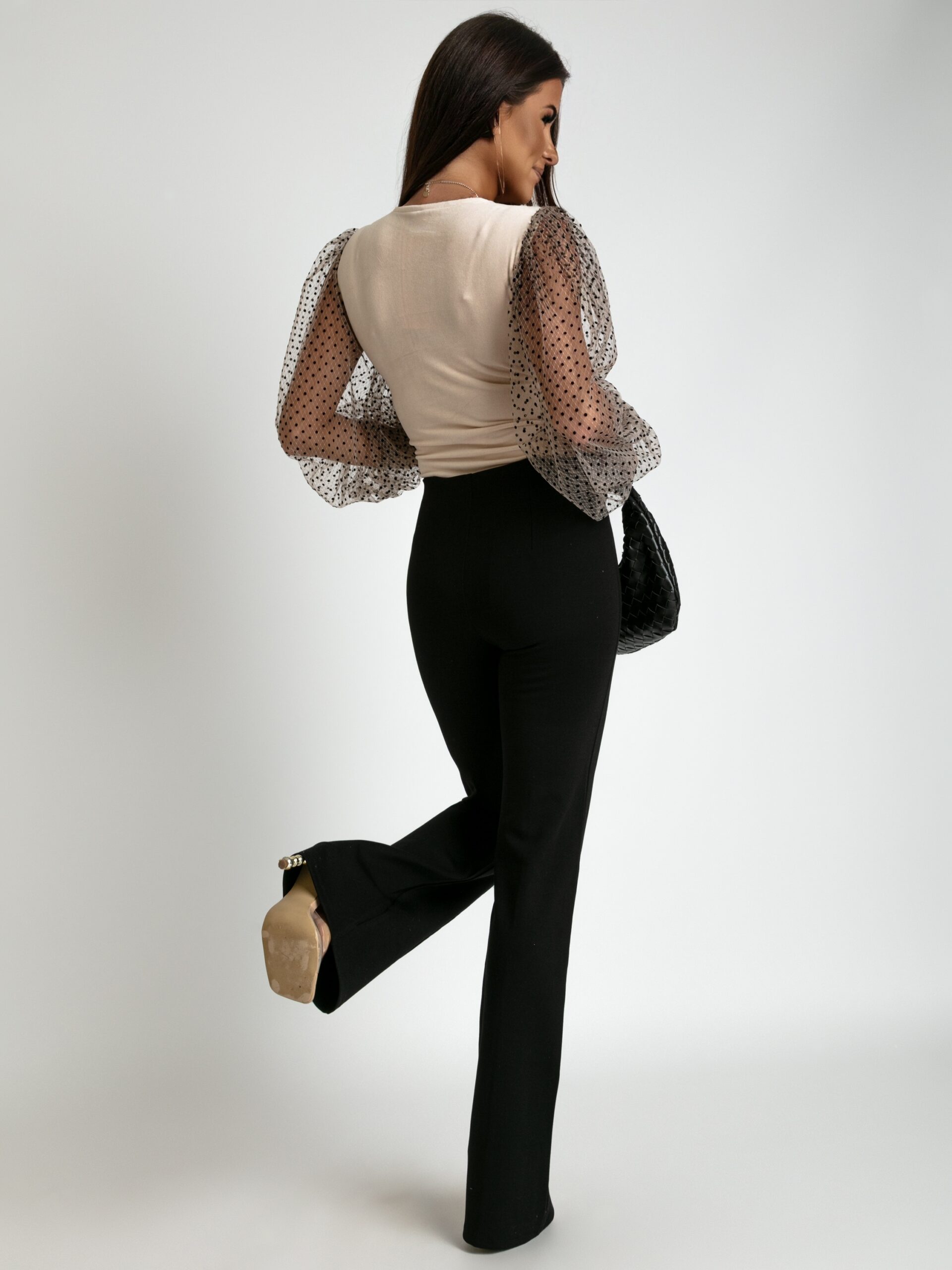 Bluzka welurowa z tiulem NB Bibi beżowa Bluzka welurowa z tiulem NB Bibi beżowa