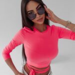 Bluzka z wiązaniem Frances Ola Voga neonowy róż