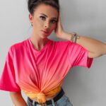 T-shirt oversize Liyo Ola Voga neon róż-pomarańcz