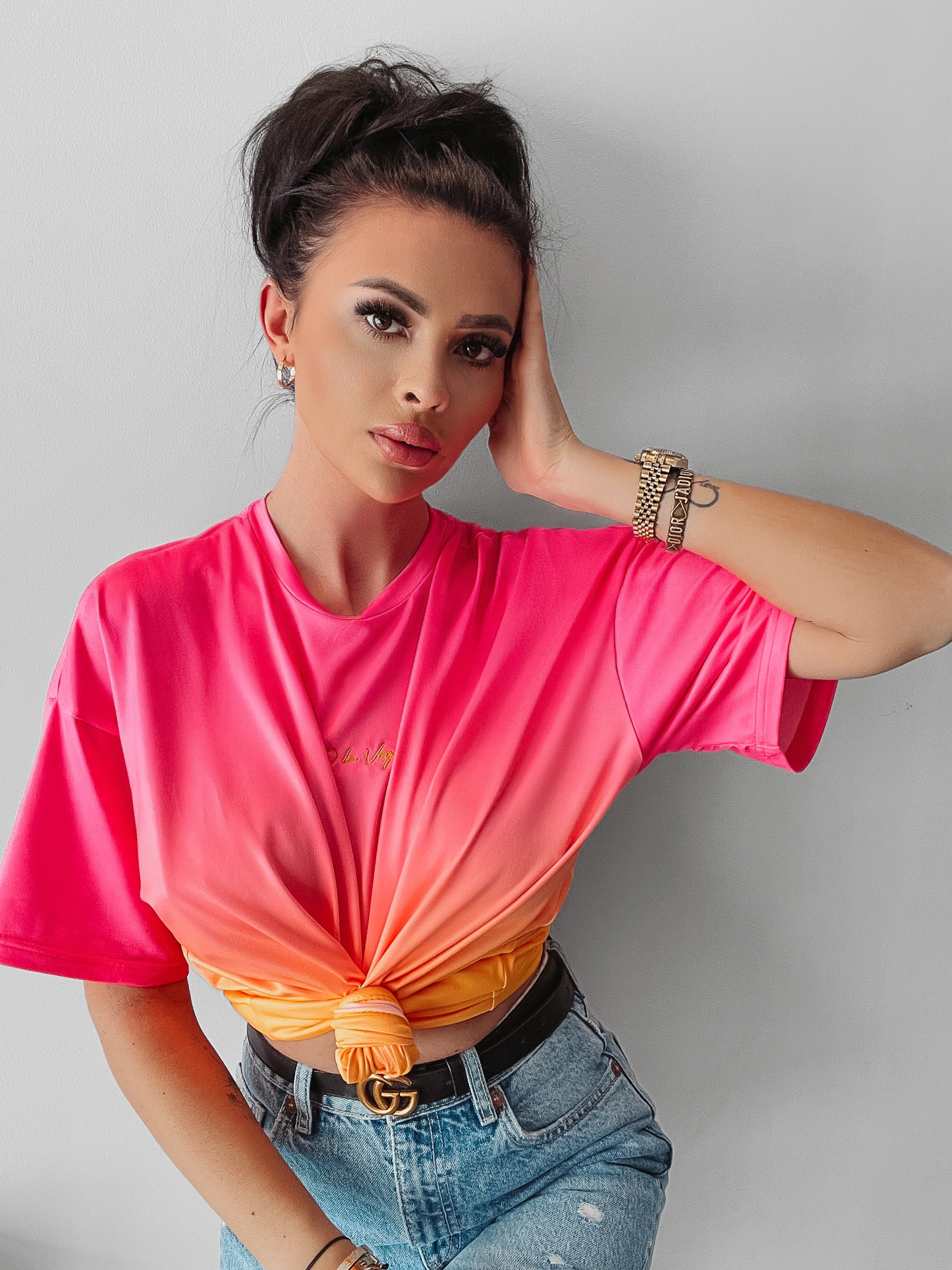 T-shirt oversize Liyo Ola Voga neon róż-pomarańcz T-shirt oversize Liyo Ola Voga neon róż-pomarańcz