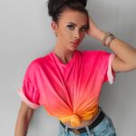 T-shirt oversize Liyo Ola Voga neon róż-pomarańcz