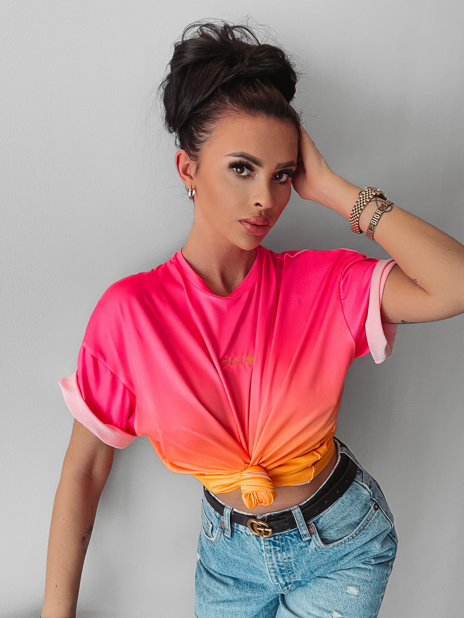 T-shirt oversize Liyo Ola Voga neon róż-pomarańcz T-shirt oversize Liyo Ola Voga neon róż-pomarańcz