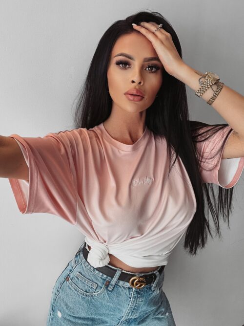 T-shirt oversize Liyo Ola Voga neon puder-ecru