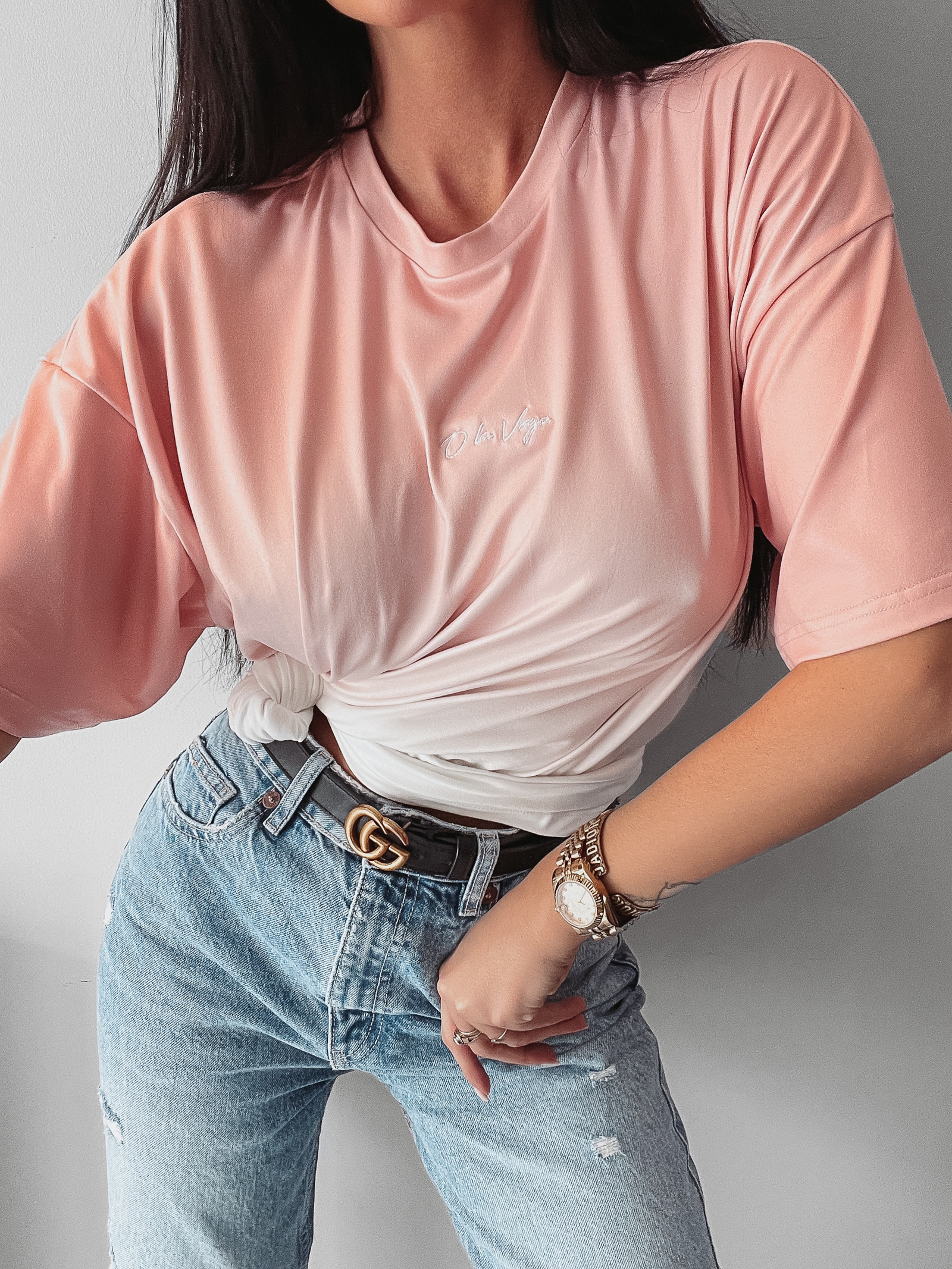 T-shirt oversize Liyo Ola Voga neon puder-ecru